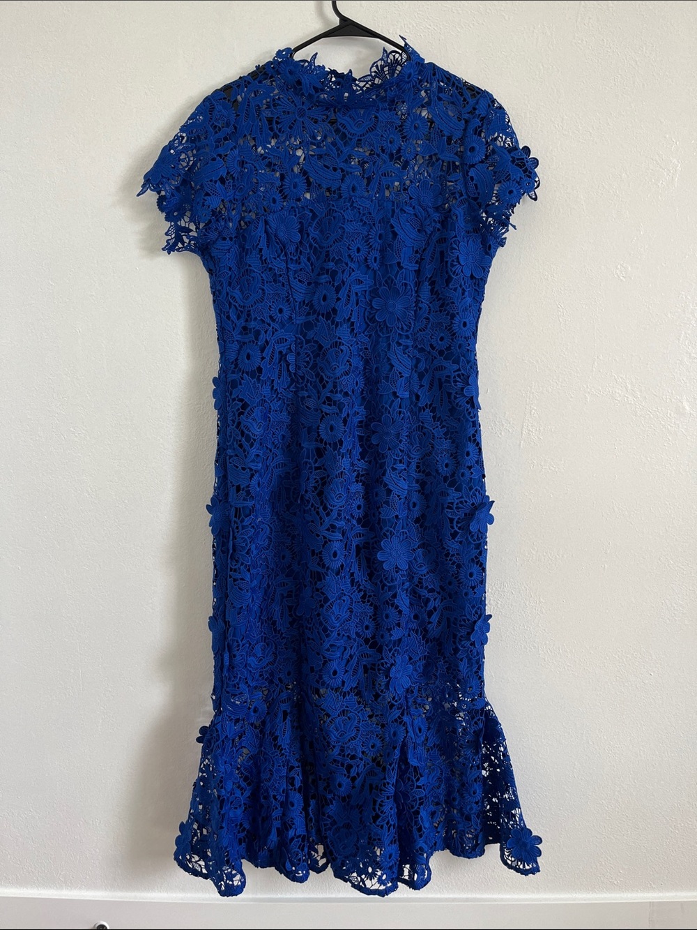 Blue Floral Lace Midi Dress Size 14